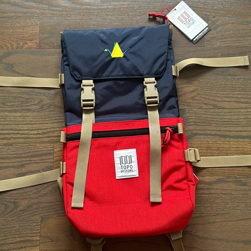 NWT Topo Designs Backpack Rover Pack w/ bird logo - Red/Navy